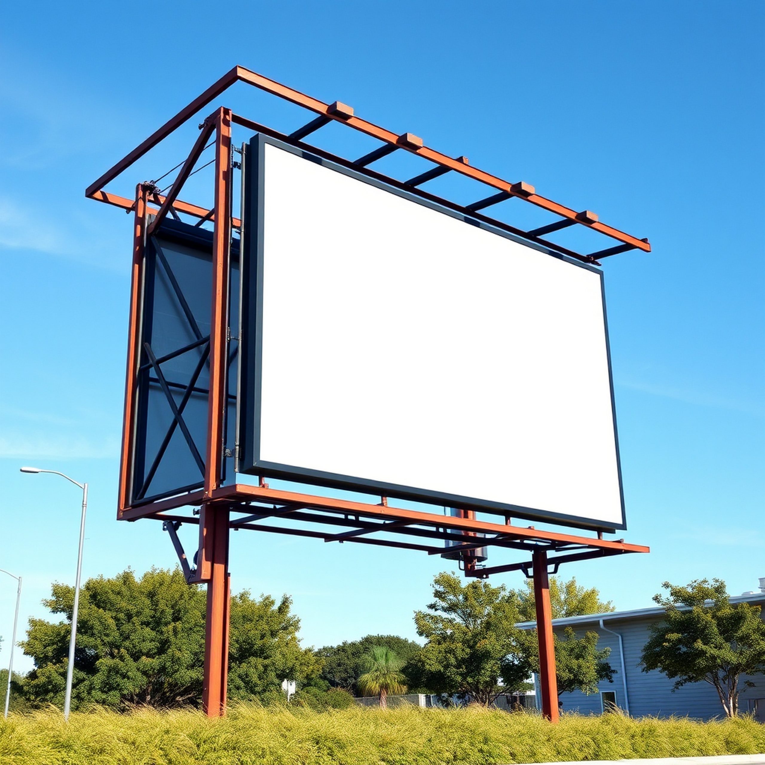 large-white-blank-billboard-promotion-poster-displayed-outdoor-blue-sky-background-info-board